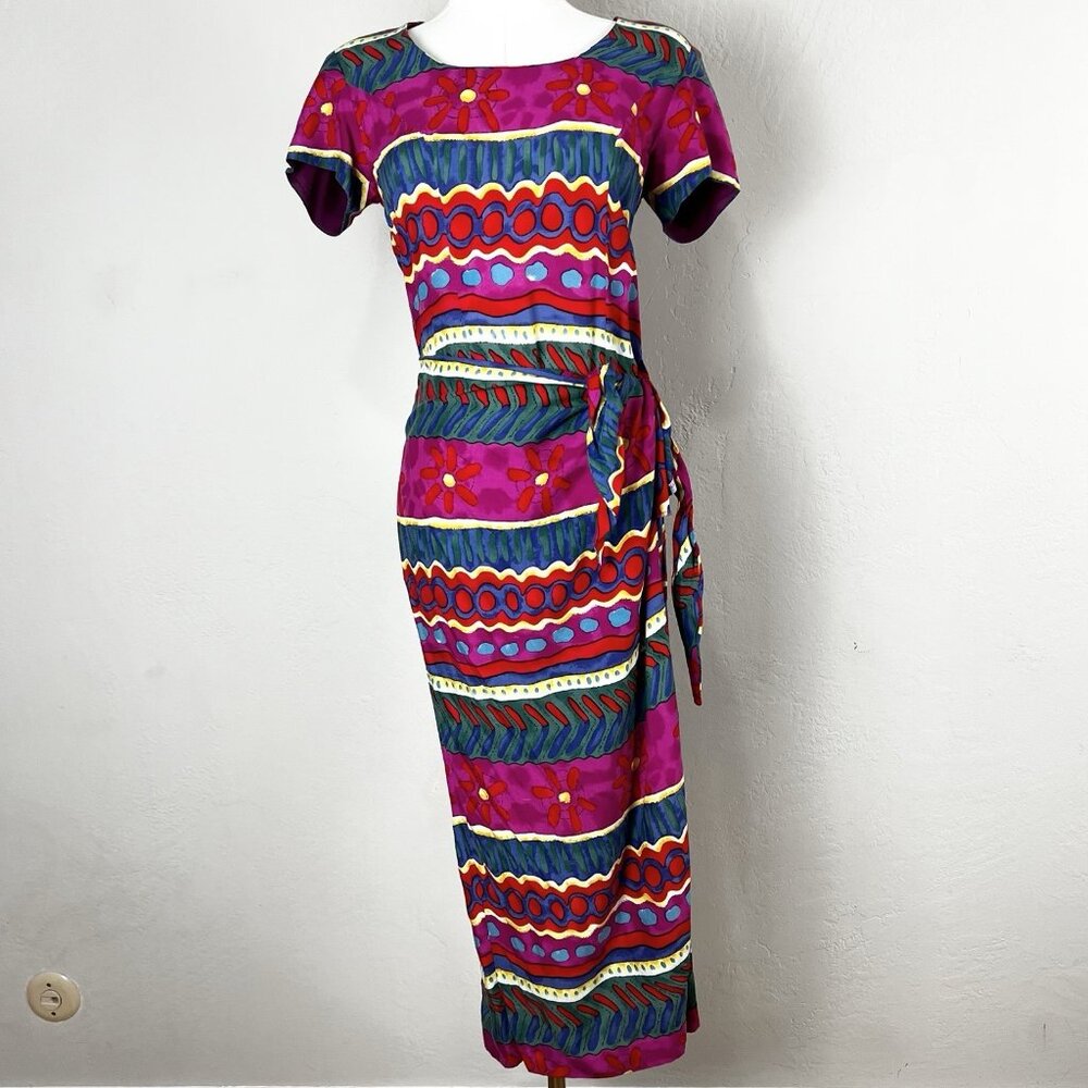 Vintage Jessica Howard Midi Dress Sarong Wrap Colorful Bold‎ Size 4 Petite
